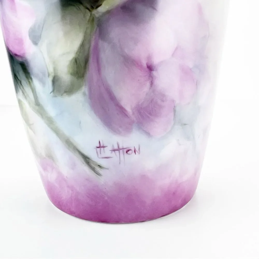 International Porcelain Art Teachers Hand Painted Pink Flowers Floral Vase - Picture 5 of 12